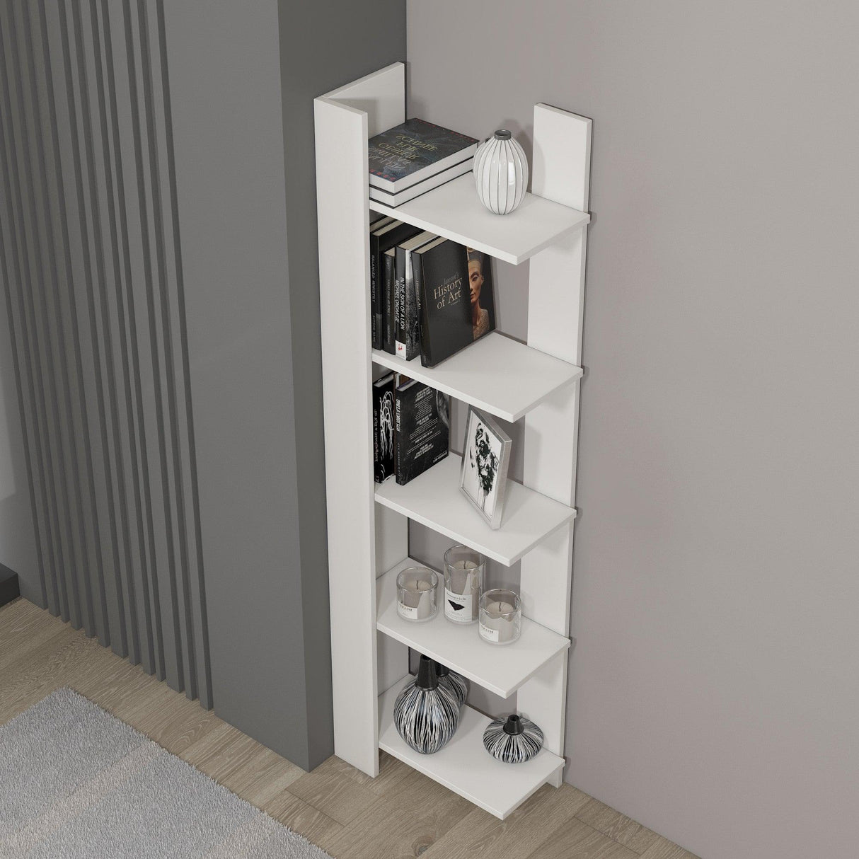 Biblioteca Reeta, Nuc - Alb, 45x26x160 cm - Alb