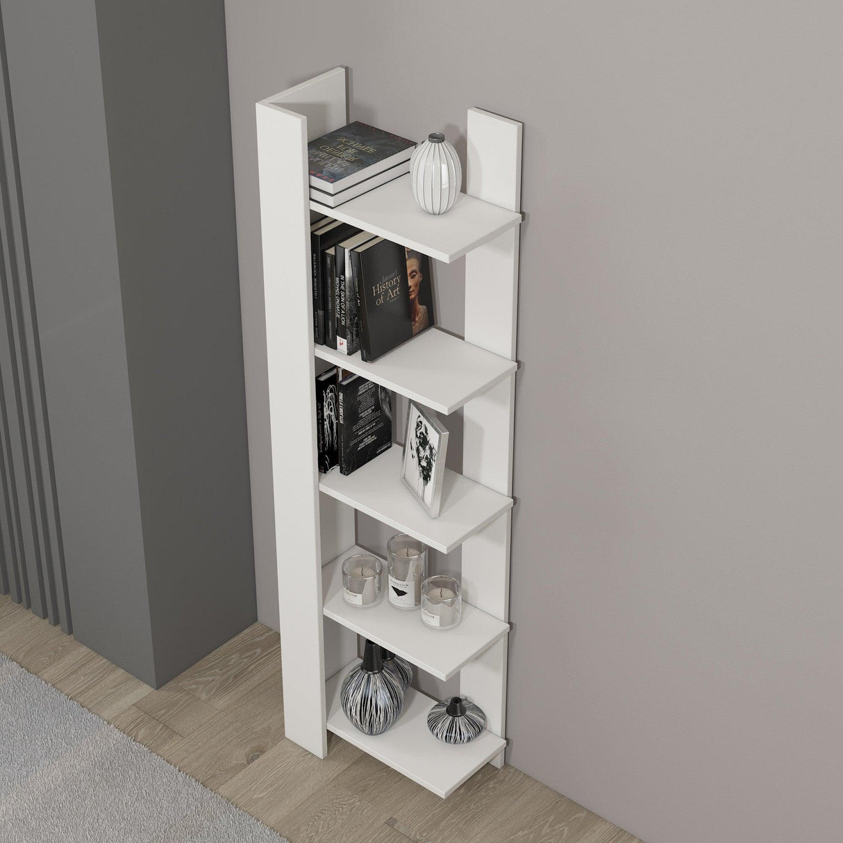 Biblioteca Reeta, Nuc - Alb, 45x26x160 cm - Alb