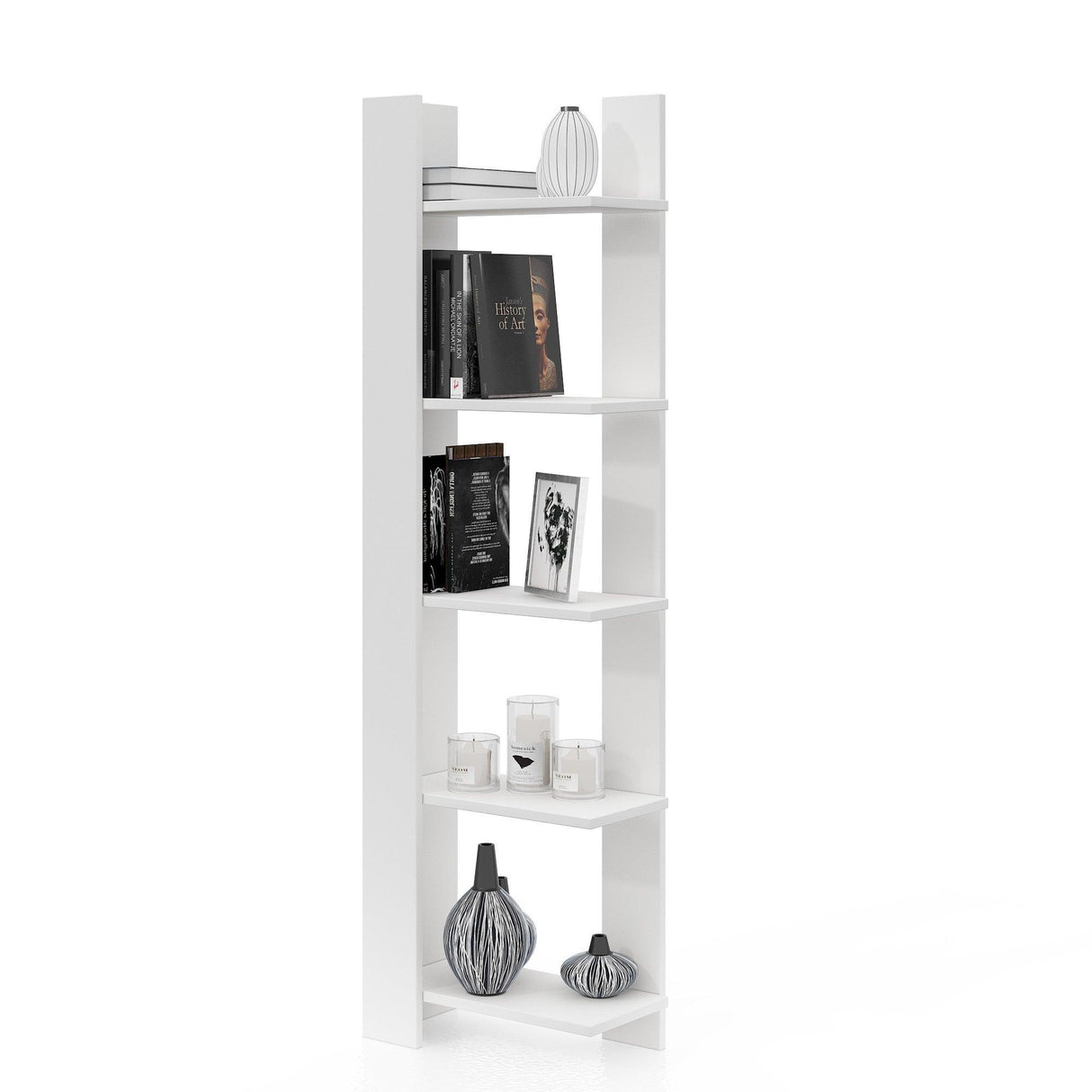 Biblioteca Reeta, Nuc - Alb, 45x26x160 cm - Alb