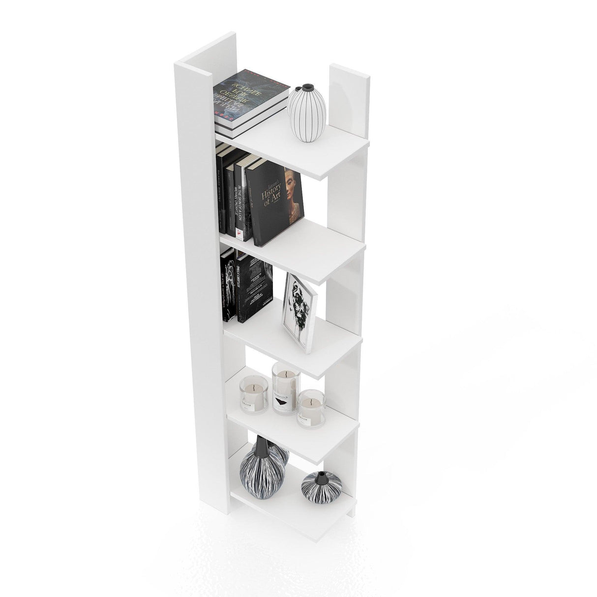 Biblioteca Reeta, Nuc - Alb, 45x26x160 cm - Alb