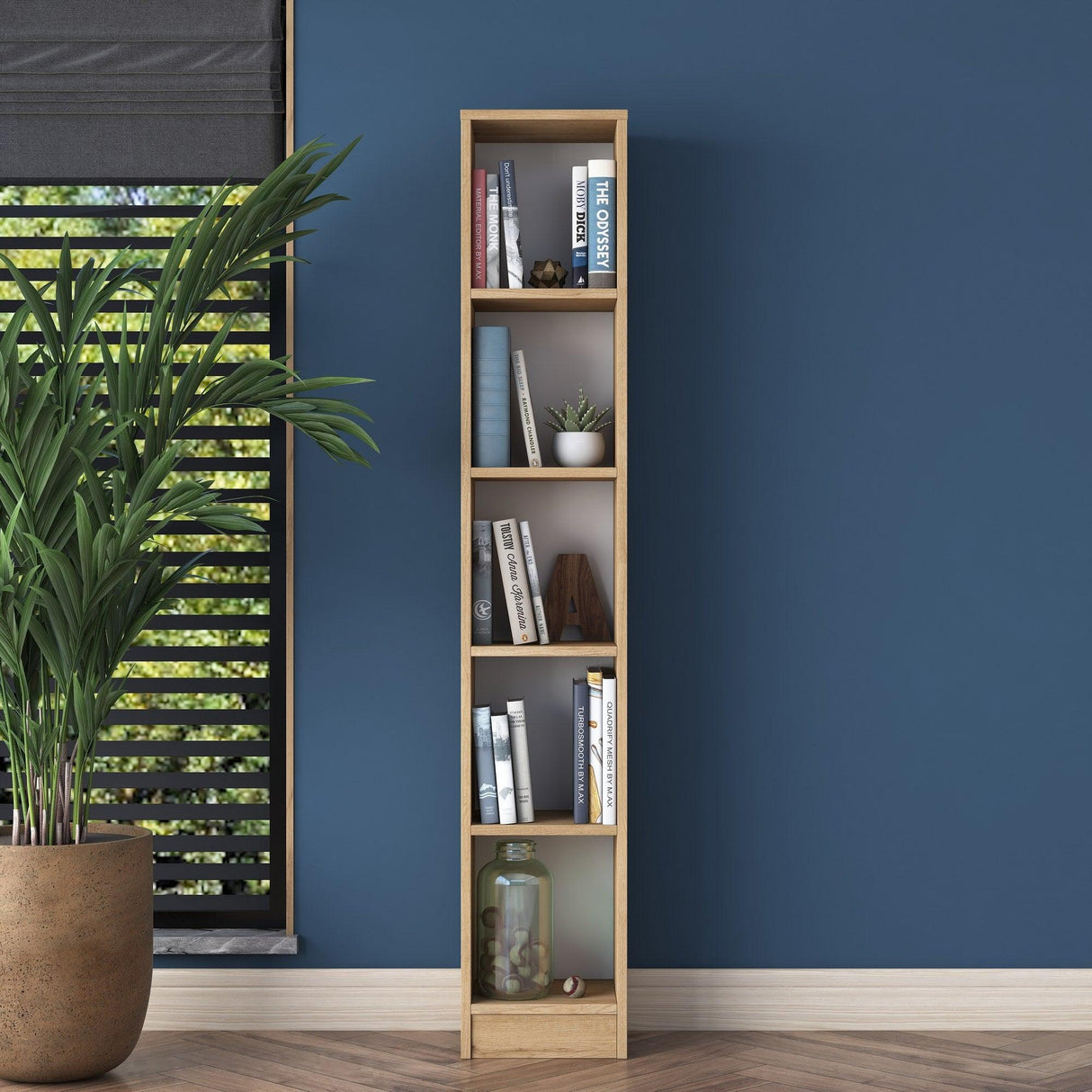 Biblioteca Roxi cu 5 Rafturi, Nuc, 30x170x25 cm