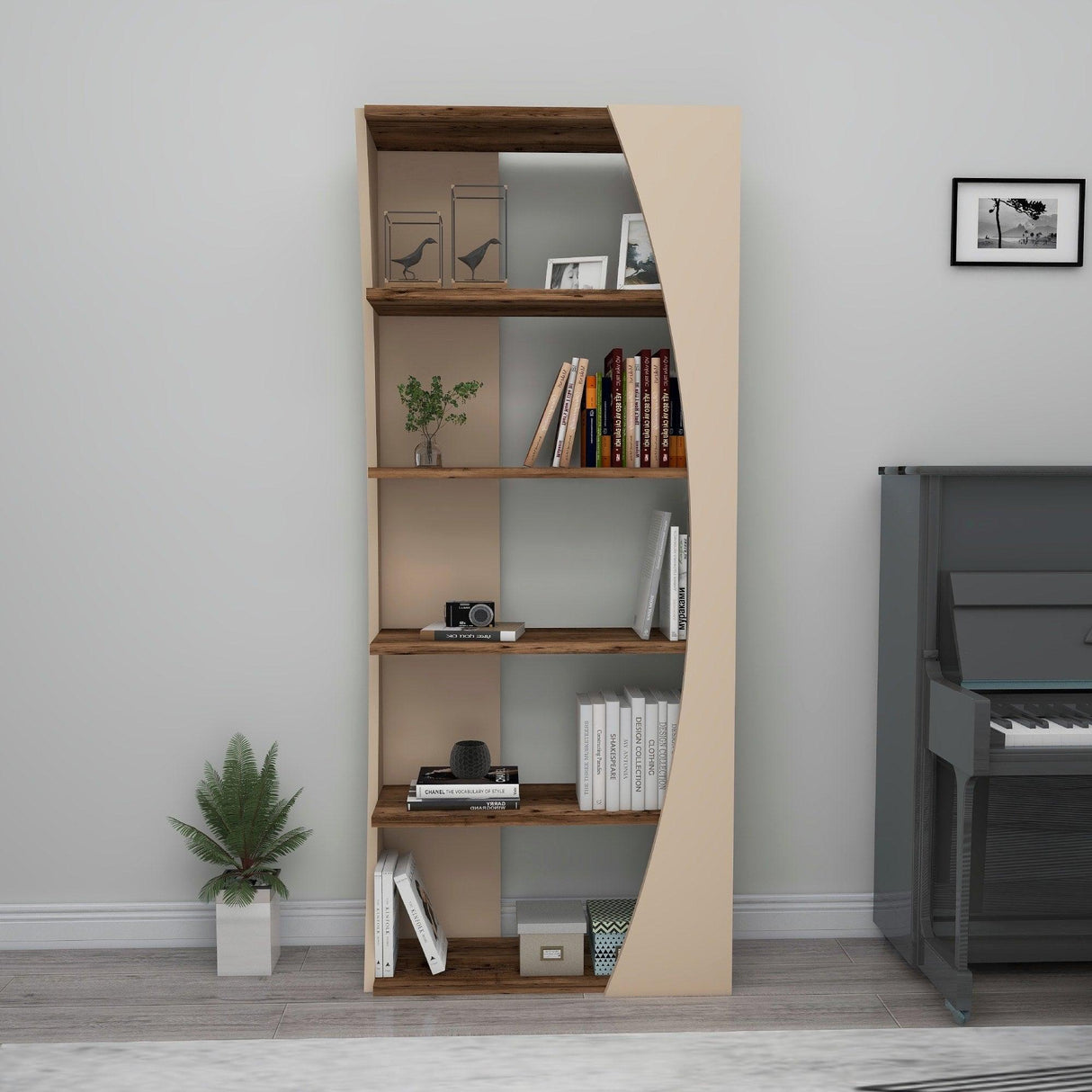 Biblioteca Selge Prag Design, 5 rafturi, 64x150x24 cm - Crem
