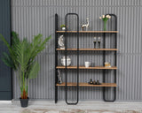Biblioteca Sierra cu 4 Rafturi, Negru - Maro, 125x180x28 cm - Maro