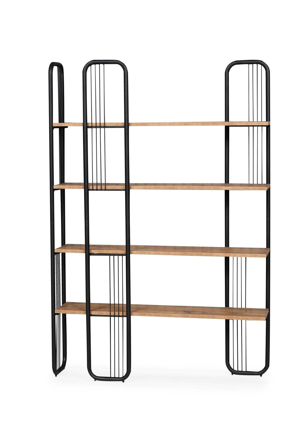 Biblioteca Sierra cu 4 Rafturi, Negru - Maro, 125x180x28 cm - Maro