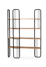 Biblioteca Sierra cu 4 Rafturi, Negru - Maro, 125x180x28 cm - Maro