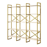 Biblioteca Sierra Lux Large cu 5 rafturi, Aur - Negru - Alb, 170x175x30 cm - Crem