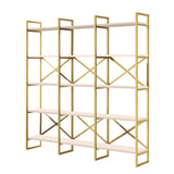 Biblioteca Sierra Lux Large cu 5 rafturi, Aur - Negru - Alb, 170x175x30 cm - Alb