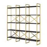 Biblioteca Sierra Lux Large cu 5 rafturi, Aur - Negru - Alb, 170x175x30 cm - Negru