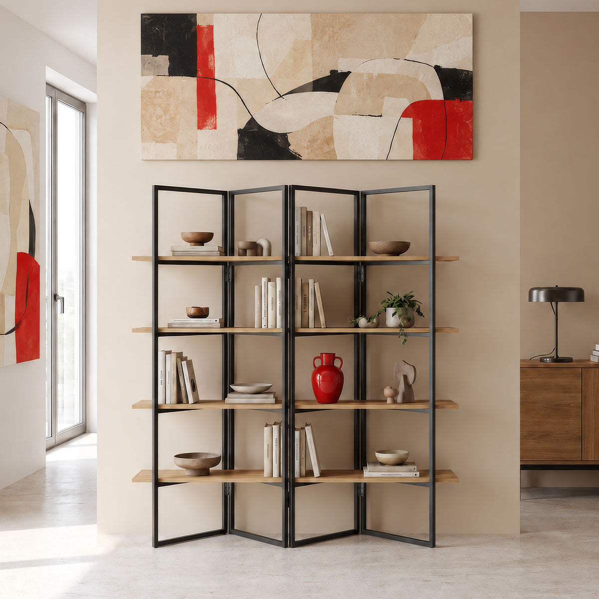 Natural - Negru | SKU: 225-000109 | Bibliotecă Strake, Natural - Negru, 140x30x160 cm, varianta Natural - Negru, produs pentru amenajarea locuinței, disponibil online în România la CasaMob