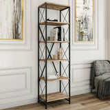 Biblioteca Suadiye cu 6 Rafturi cadru Metalic, Stejar, 50x30x180 cm