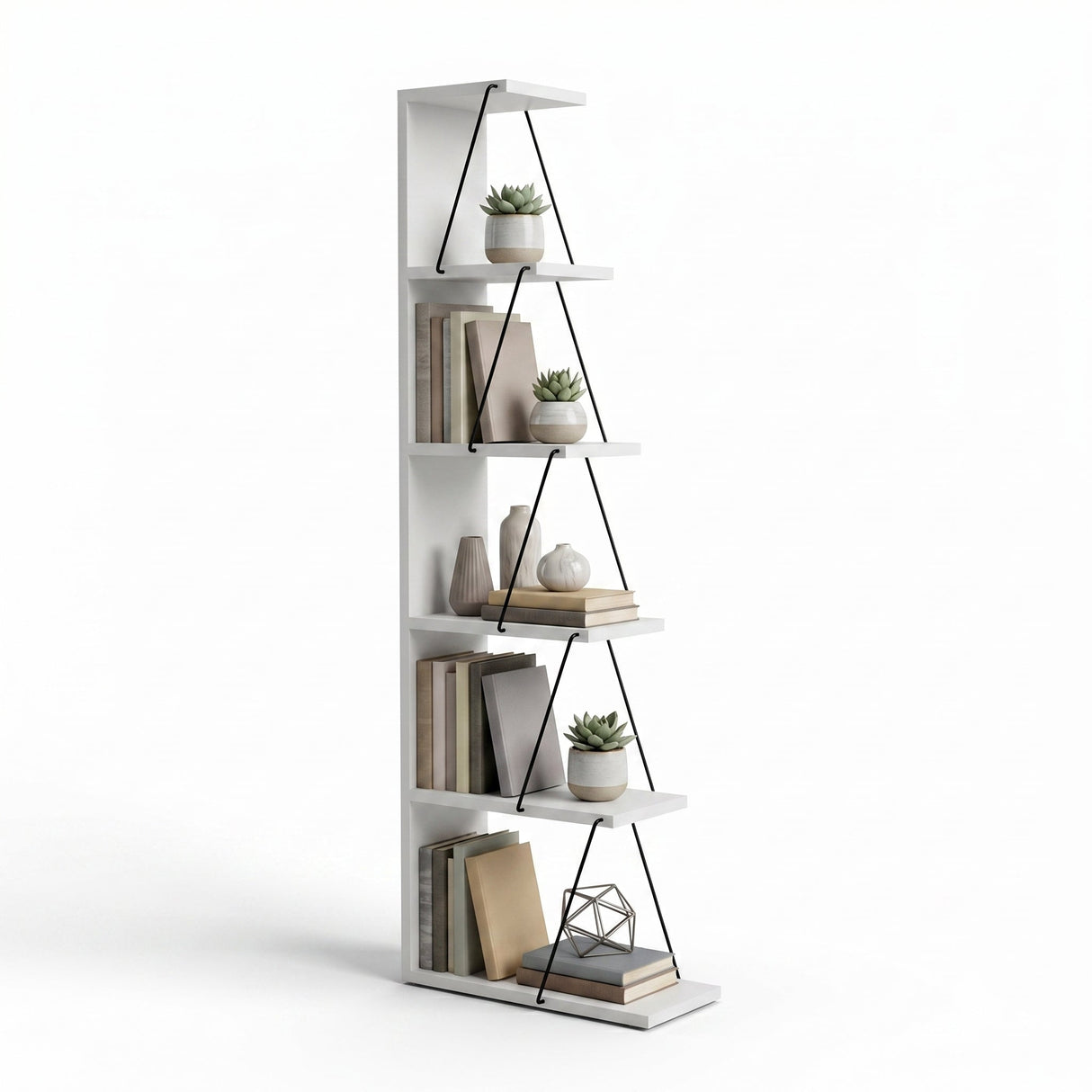 Biblioteca Tlos cu 6 rafturi, diverse culori, 50x150x22 cm - Alb