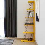 Biblioteca Tlos cu 6 rafturi, diverse culori, 50x150x22 cm - Galben