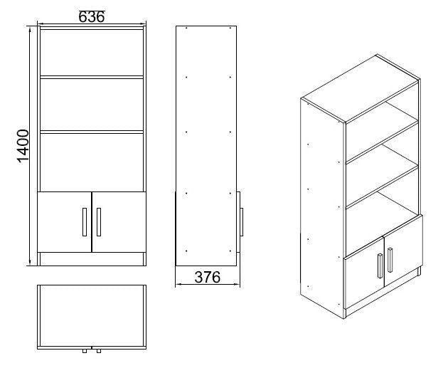 Biblioteca Variom cu 2 usi si 4 rafturi, Nuc - Stejar, 64x140x38 cm - Biblioteca Variom cu 2 usi si 4 rafturi, Nuc - Stejar, 64x140x38 cm
