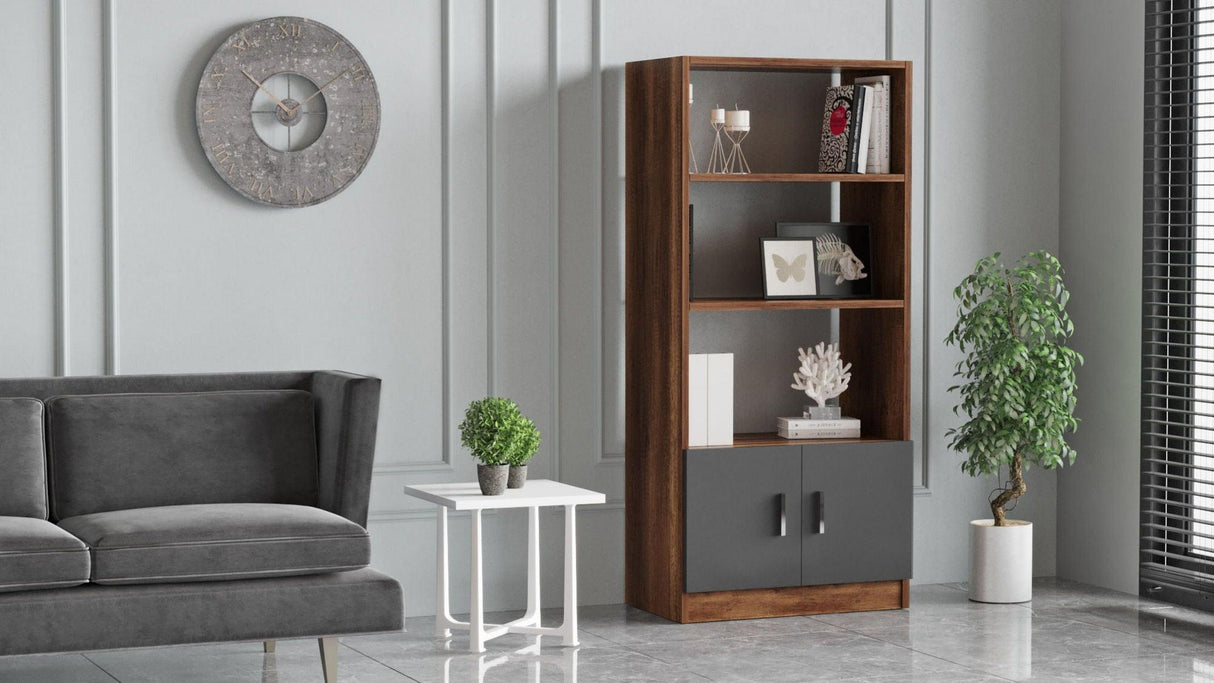 Biblioteca Variom cu 2 usi si 4 rafturi, Nuc - Stejar, 64x140x38 cm - Nuc