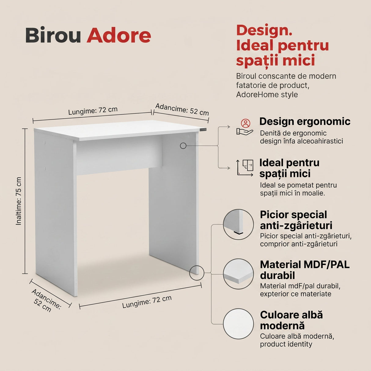 Birou CMS-101-BB-1 Home Collection®, Alb - Gri, 72x75x52 cm - Alb | SKU: CMS-101-BB-1, CMS-101-AA-1
