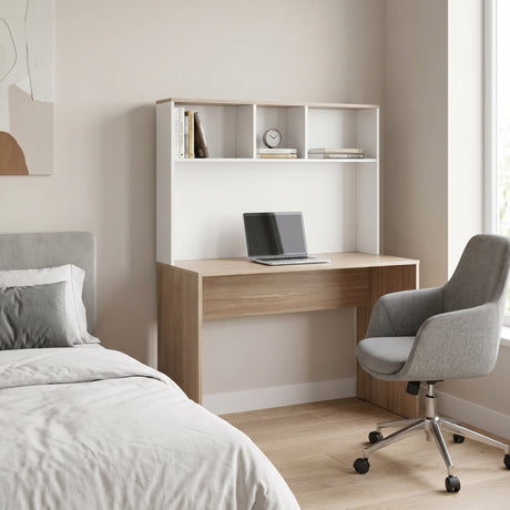 Birou CMU-830-MB-1 Home Collection® Base cu biblioteca, Alb - Stejar, 110x149x52 cm