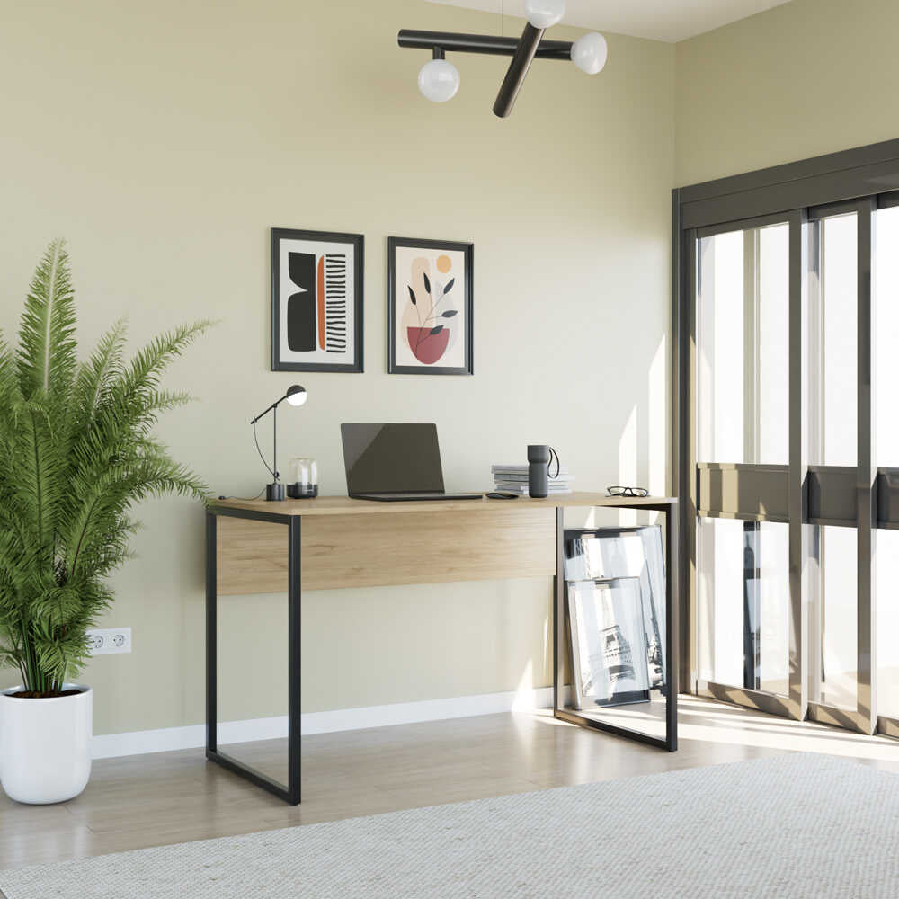 Birou CMS-900-BB-1 Home Collection® Connect cu picior metalic, 120x60x75 cm - Stejar | SKU: CMS-900-FF-1
