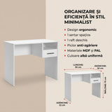 Birou CMS-105-BB-1 Home Collection®, cu sertar si raft, Alb - Stejar, 90x52x75 cm - Alb | SKU: CMS-105-BB-1, CMS-105-FF-1