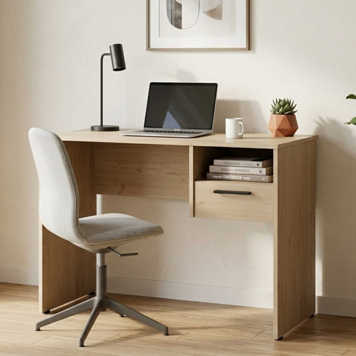 Birou CMS-105-BB-1 Home Collection®, cu sertar si raft, Alb - Stejar, 90x52x75 cm - Stejar | SKU: CMS-105-FF-1