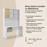 Birou CMU-1411-MB-2 Home Collection® London cu biblioteca, Alb - Stejar, 120x196x60 cm