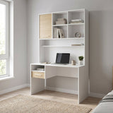 Birou CMU-1411-MB-2 Home Collection® London cu biblioteca, Alb - Stejar, 120x196x60 cm