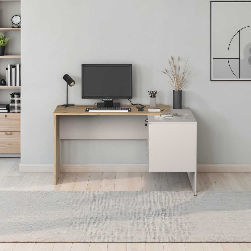 Birou CMS-743-FV-2 Home Collection® Madrid cu 3 sertare, Stejar, 140x75x107 cm