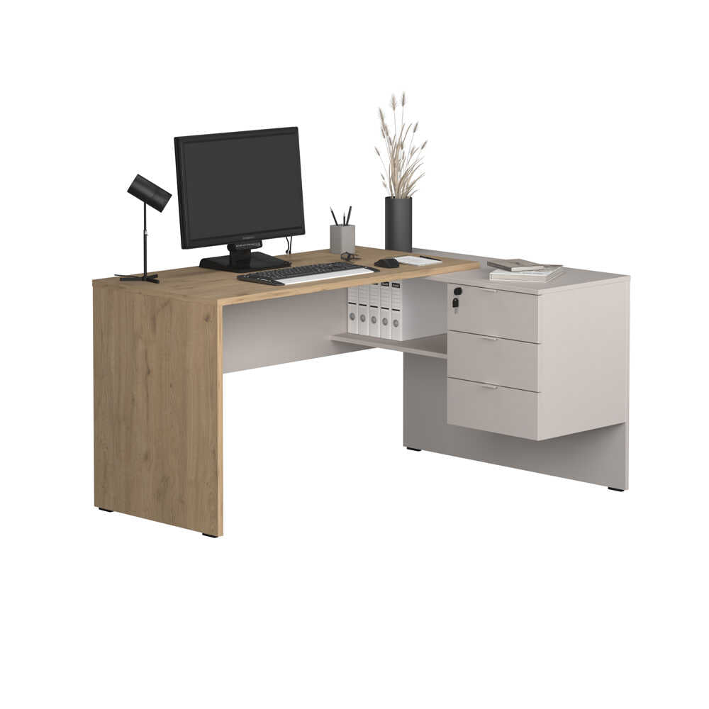 Birou CMS-743-FV-2 Home Collection® Madrid cu 3 sertare, Stejar, 140x75x107 cm