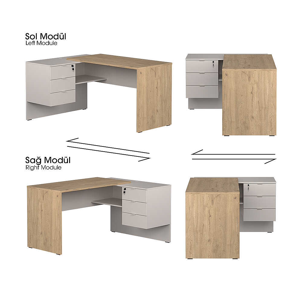 Birou CMS-743-FV-2 Home Collection® Madrid cu 3 sertare, Stejar, 140x75x107 cm