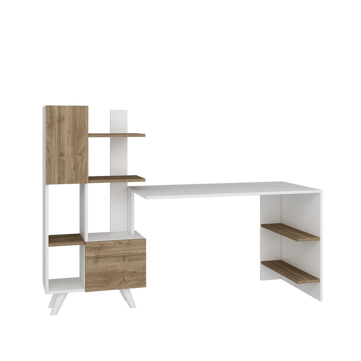 Birou Alis cu Biblioteca cu usi si rafturi, Alb, 170x120x60 cm