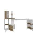Birou Alis cu Biblioteca cu usi si rafturi, Alb, 170x120x60 cm