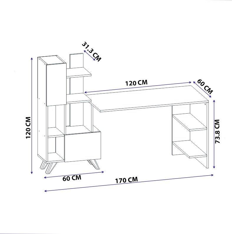 Birou Alis cu Biblioteca cu usi si rafturi, Alb, 170x120x60 cm