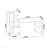 Birou Alis cu Biblioteca cu usi si rafturi, Alb, 170x120x60 cm