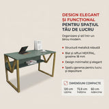 Birou Anol Elegant cu loc de depozitare, 120x73x60 cm - Auriu verde