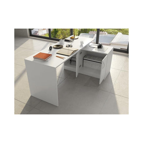 Birou Basak cu 2 Usi si Raft, Alb, 130x60x74 cm