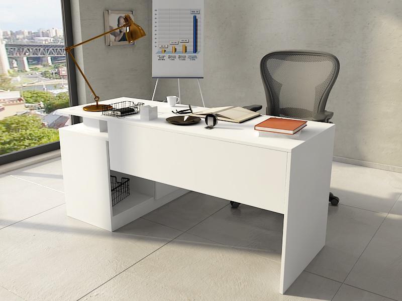 Birou Basak cu 2 Usi si Raft, Alb, 130x60x74 cm