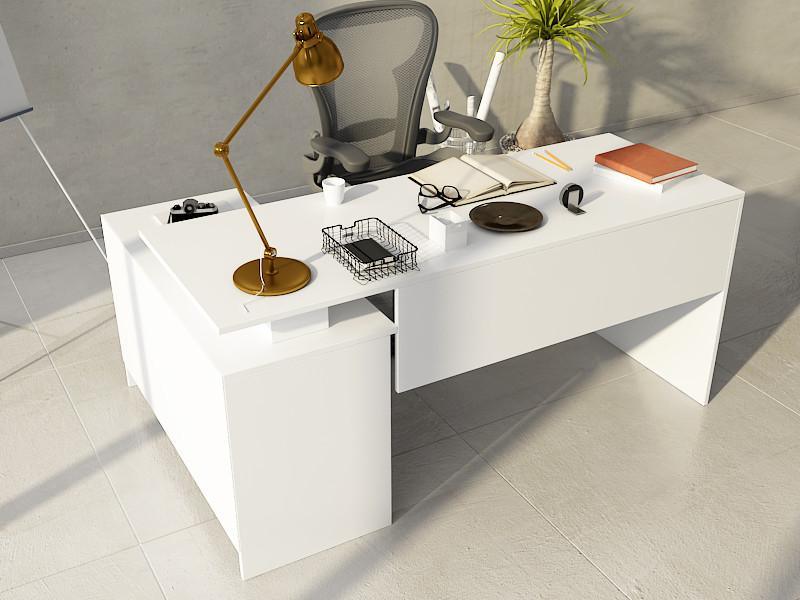 Birou Basak cu 2 Usi si Raft, Alb, 130x60x74 cm