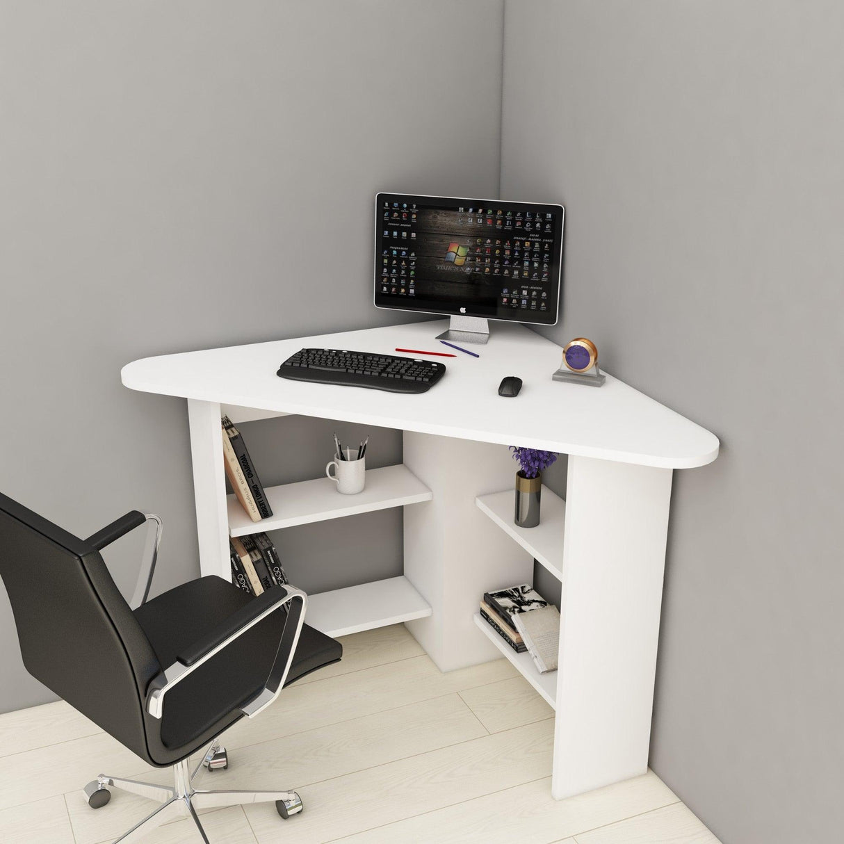 Birou Colt Bellingham cu Rafturi, Design Ergonomic, 80x74x80 cm - Alb
