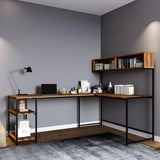 Birou Colt cu Biblioteca Mercan, Nuc, 200x72x60 cm