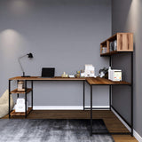 Birou Colt cu Biblioteca Mercan, Nuc, 200x72x60 cm