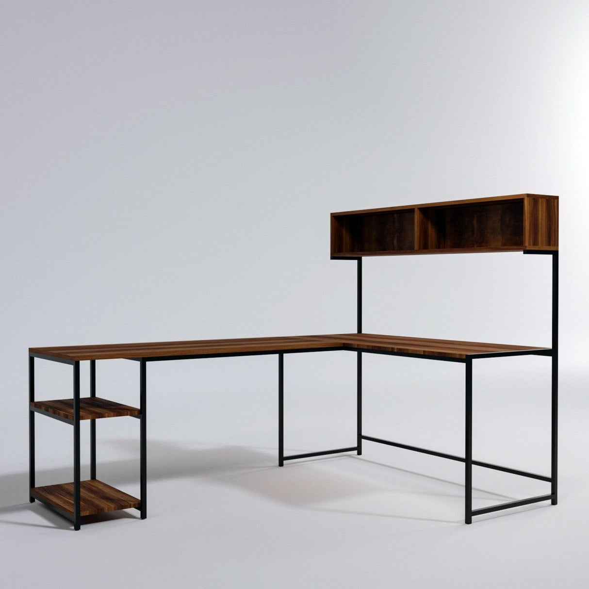 Birou Colt cu Biblioteca Mercan, Nuc, 200x72x60 cm