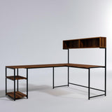 Birou Colt cu Biblioteca Mercan, Nuc, 200x72x60 cm