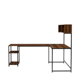 Birou Colt cu Biblioteca Mercan, Nuc, 200x72x60 cm
