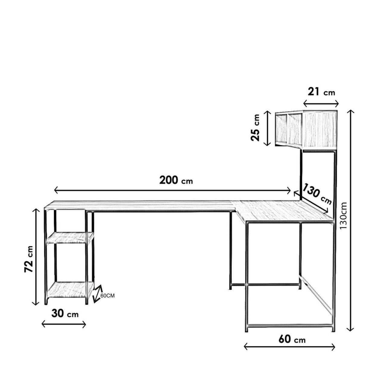 Birou Colt cu Biblioteca Mercan, Nuc, 200x72x60 cm