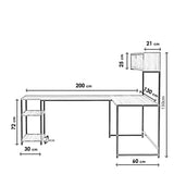 Birou Colt cu Biblioteca Mercan, Nuc, 200x72x60 cm