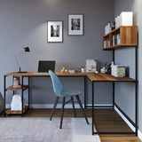 Birou Colt cu Biblioteca Mercan, Nuc, 200x72x60 cm