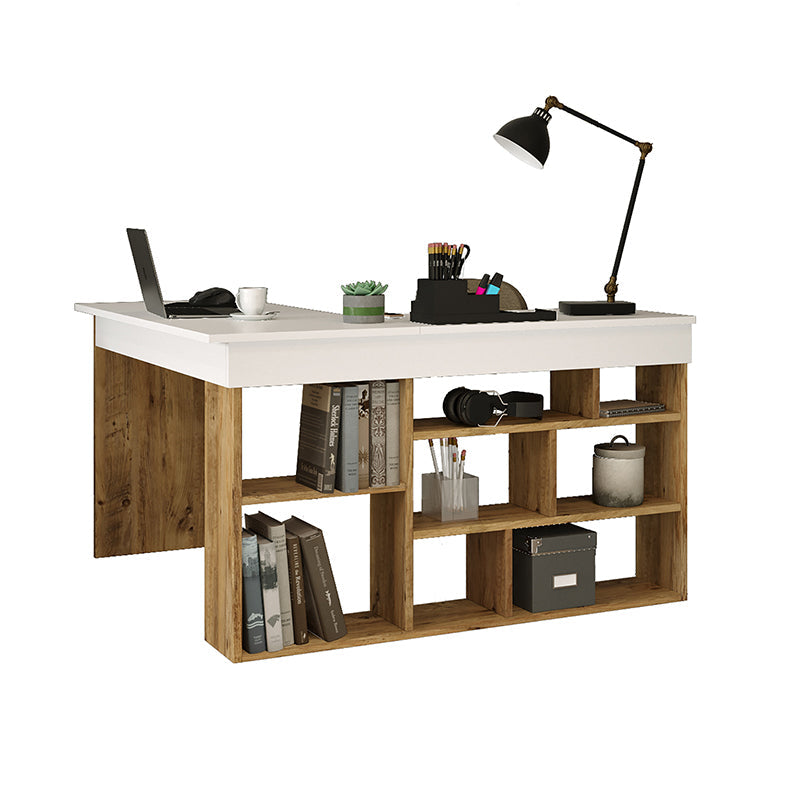 Birou colt Rosaline, Alb - Stejar, 120x129x72 cm - Birou colt Rosaline, Alb - Stejar, 120x129x72 cm - 176-000010
