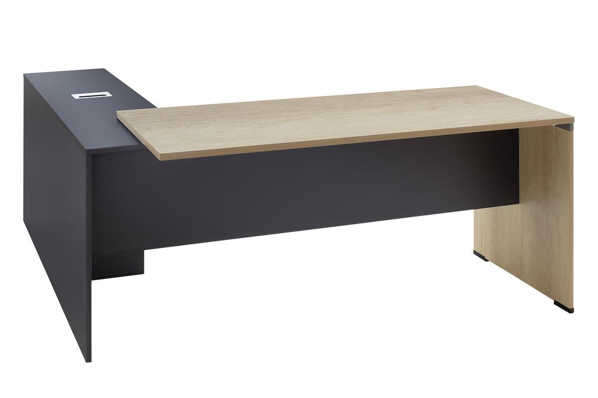 Birou reversibil Lotus, Negru - Stejar, 180x140x75 cm - Negru