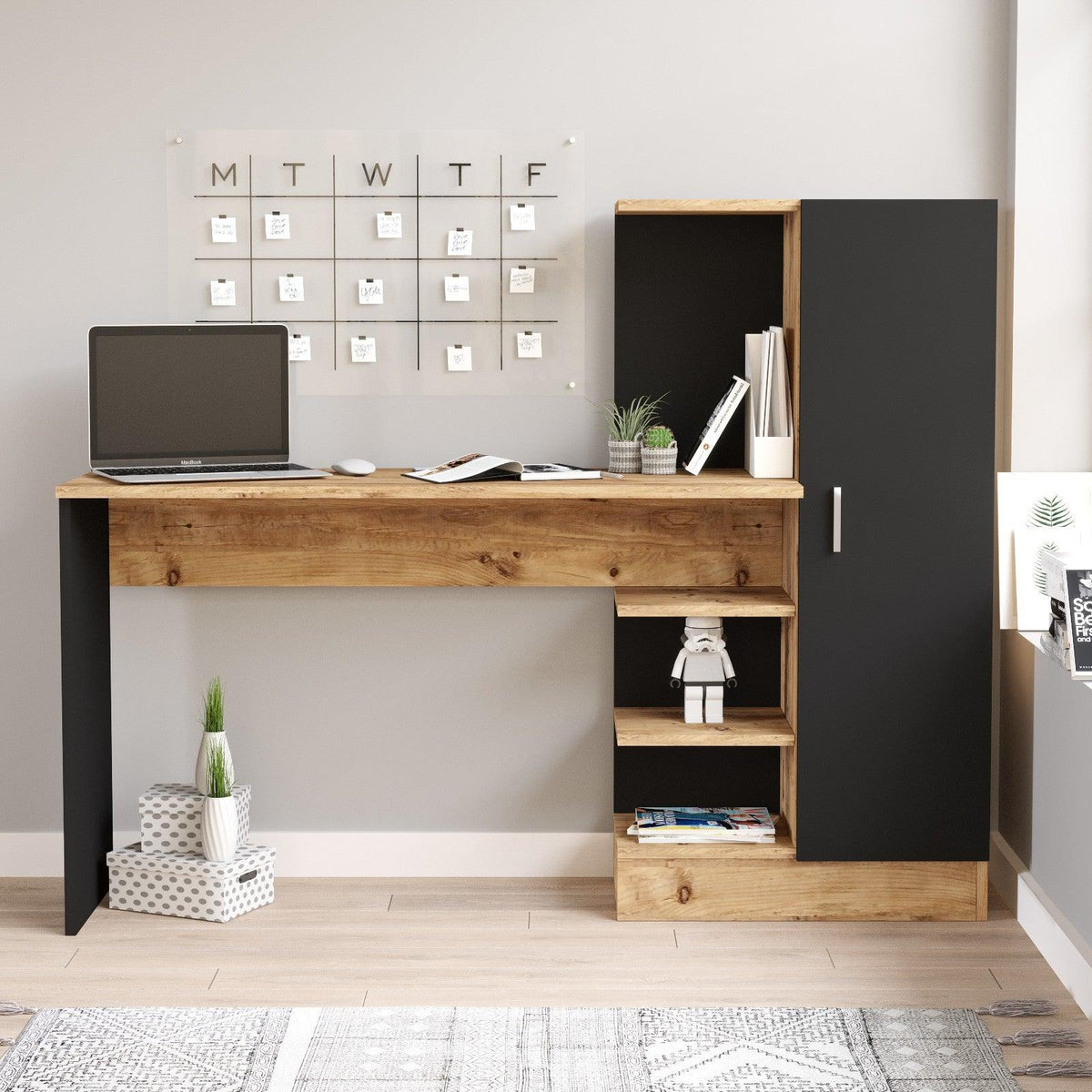 Birou CT2 Atlantic Pine-Negru, Stejar, 152 x 120 x 40 cm