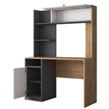 Birou cu Biblioteca Dani cu 2 Usi si 6 Rafturi, Stejar - Gri, 117x160x46 cm