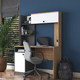 Birou cu Biblioteca Dani cu 2 Usi si 6 Rafturi, Stejar - Gri, 117x160x46 cm